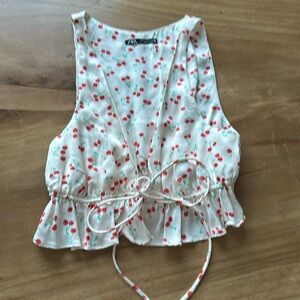 Cherry print tie front crop top